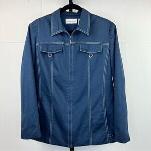 Alfred Dunner Jacket Womens 10 Navy White Stitch Fitted Zip Lined Polished Chic